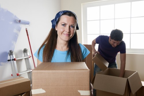 Removal van loaded for a Bowespark house move in a narrow street