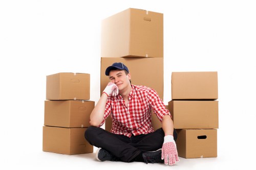 Packed boxes and furniture prepared for transport